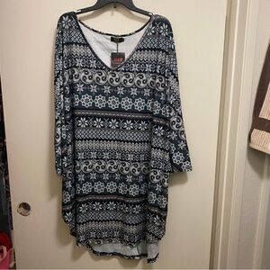 R&B Collection Womens Long Tunic Top Blouse 3X 3XL Black White Gray Print New